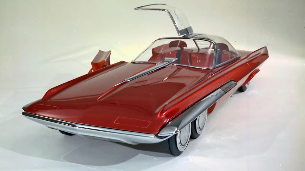 The Ford Seattle-ite XXI, 3/8-scale concept car designed by Alex Tremulis, exhibited at the Seattle World's Fair on 20 April 1962